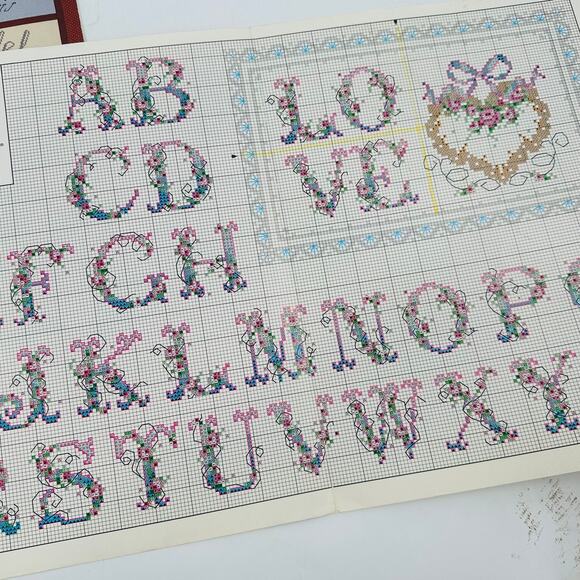 Floral Alphabet ABC Cross Stitch Pattern Books Monogram Numbers Script Roses - Picture 14 of 14